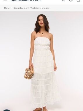 Abercrombie & Fitch Strapless White Tiered Maxi Dress